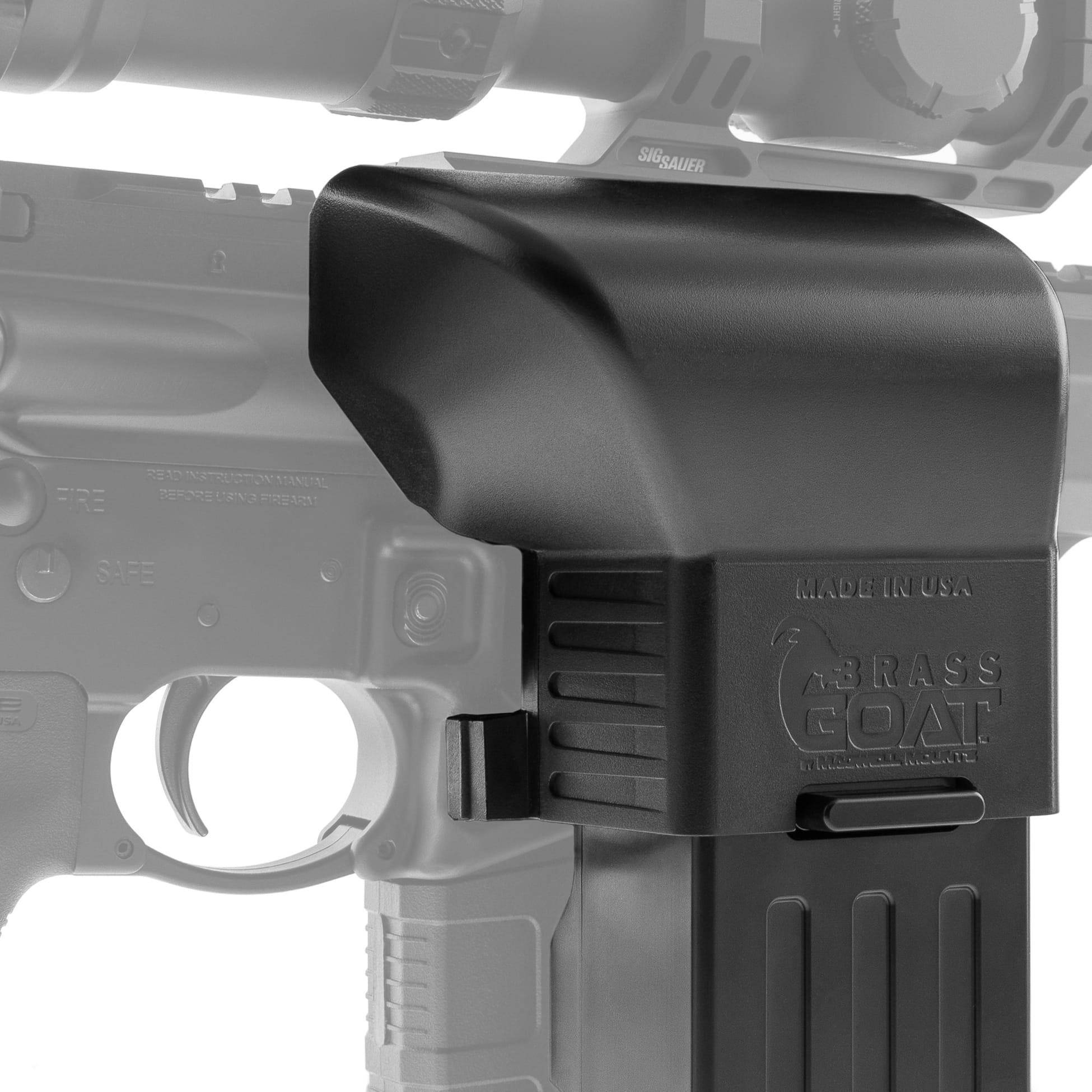 Magwell Mounts Brass Goat on Gun