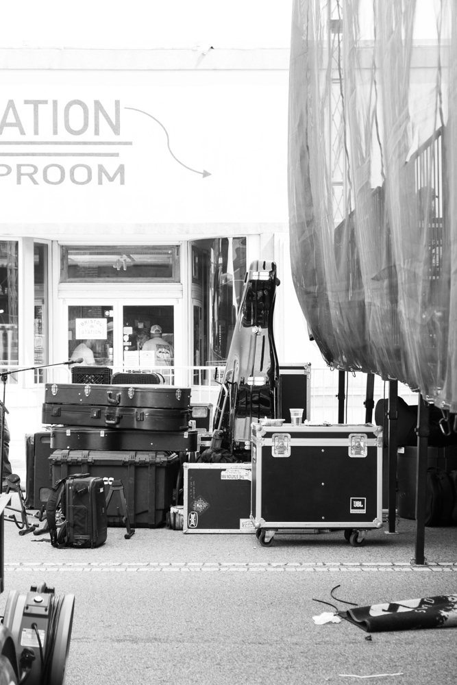 Band equipment behind the stage